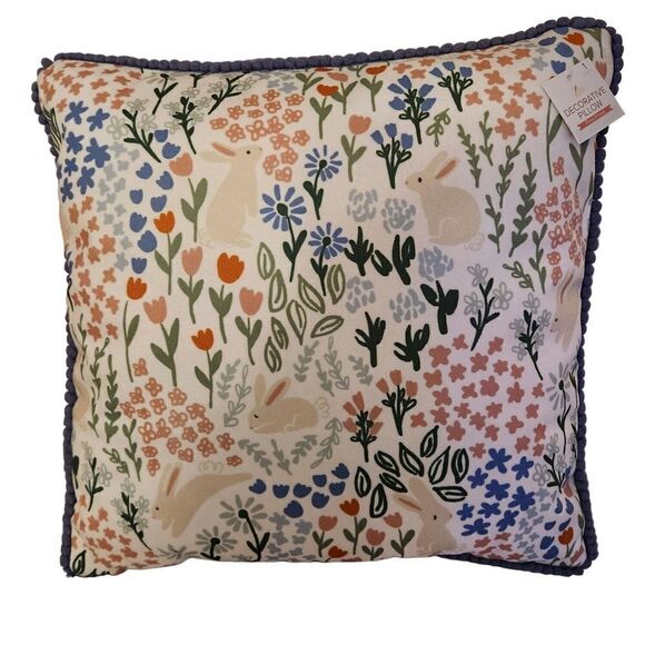 New! Gorgeous Spring Bunny Pillow! Shabby Square - Picture 1 of 2